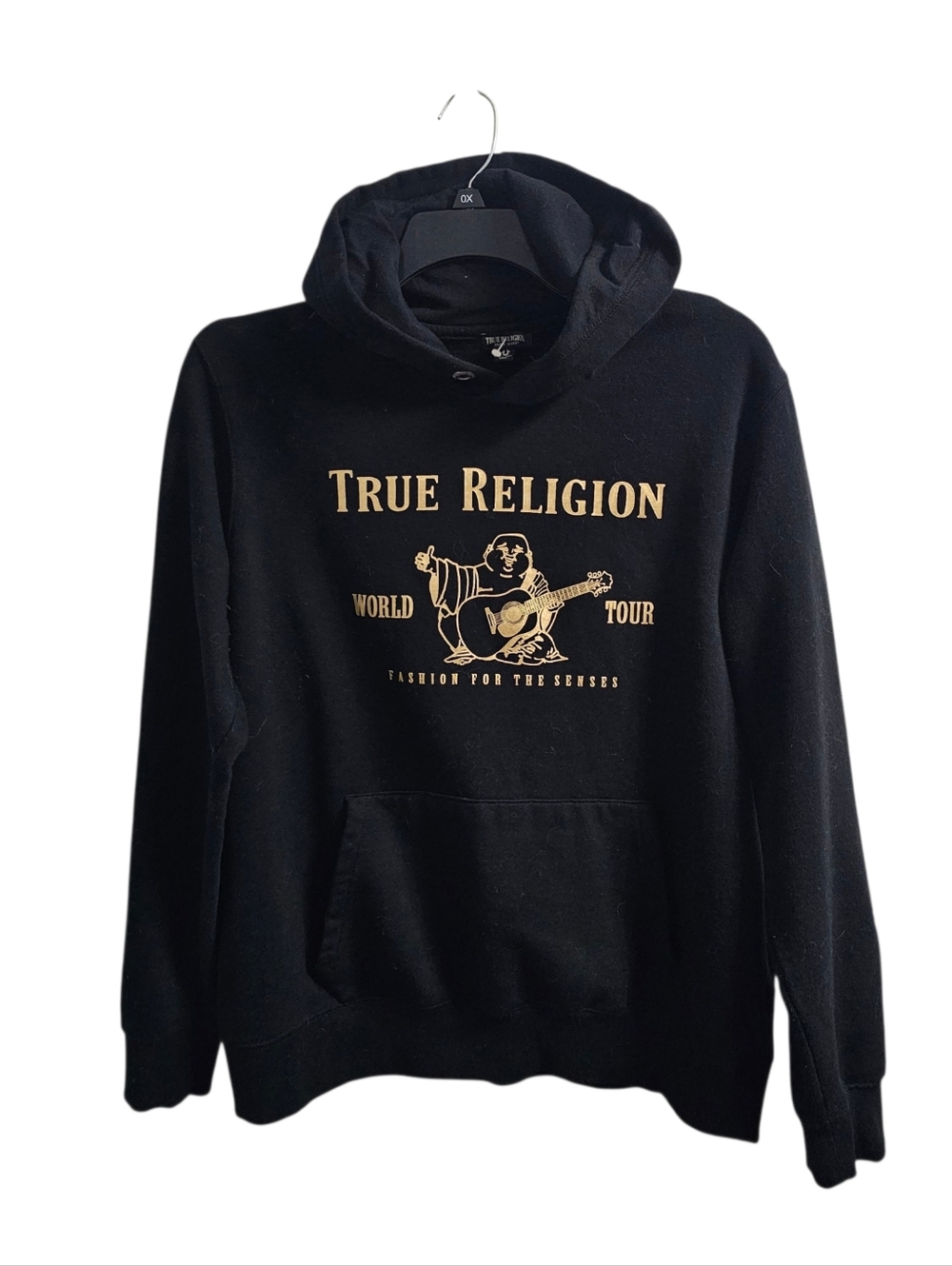 True Religion Black Gold Metallic Buddha Fleece Pullover Hoodie Sweater Mens XXL
